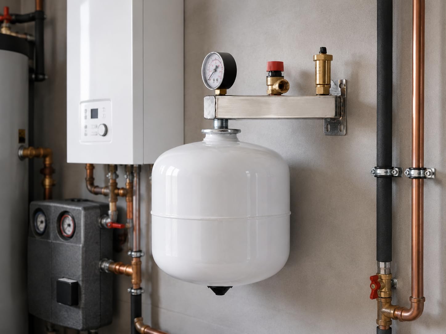 5L Membran Ausdehnungsgefäß mit Edelstahl Sicherheitsgruppe für Trinkwasser und Sanitär - Druckausgleichsbehälter 10 bar mit 6 bar Sicherheitsventil, Schnellentlüfter und Wandhalterung