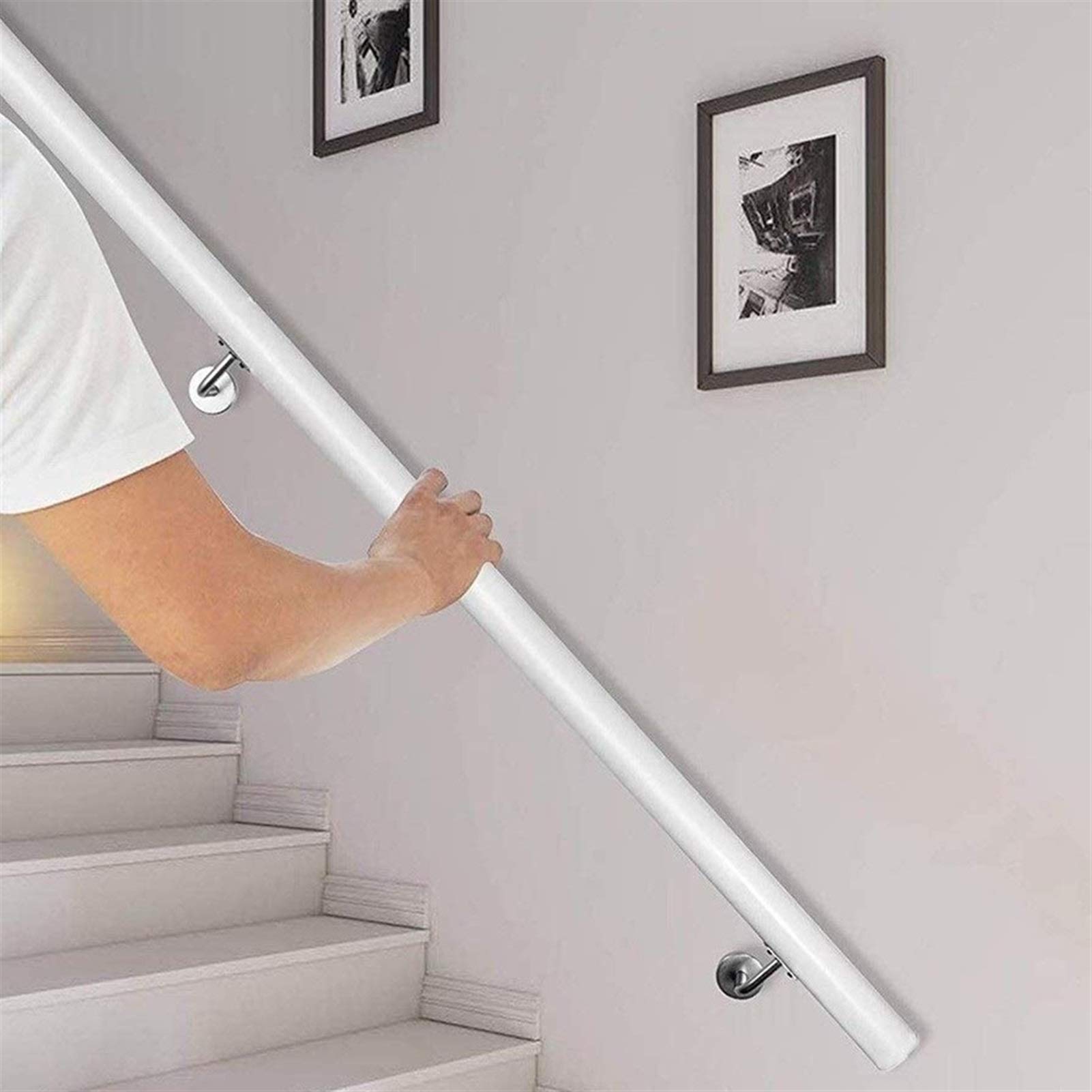 Corrimano per scale, ringhiera per scale di sicurezza antiscivolo in legno bianco, barra di supporto per anziani per loft interno contro il muro, 0,5 m-6 m antiscivolo (dimensioni: 3,5 M(11,5FT)) (5
