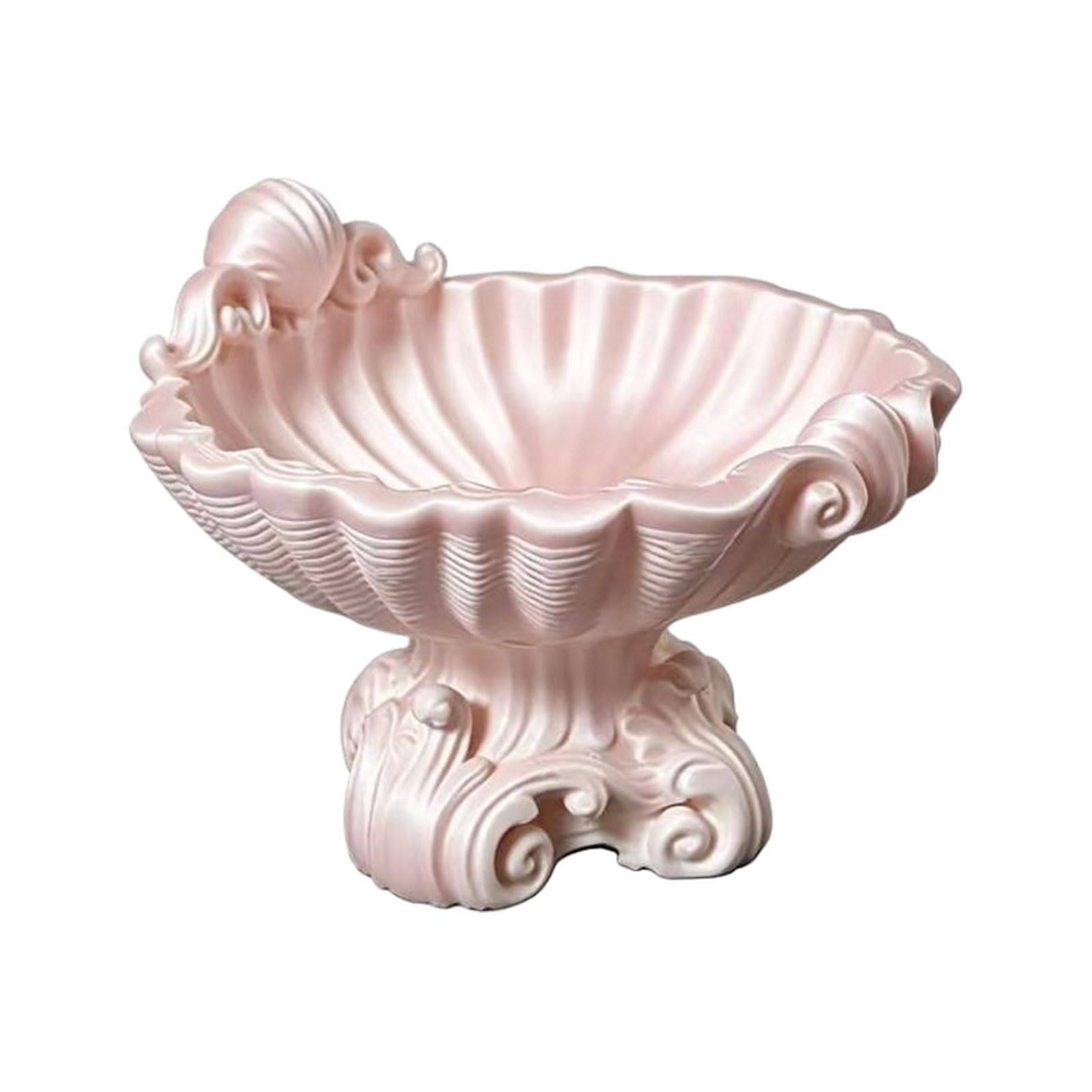 Pasisuu Matte White Jewelry Tray – French Retro Shell Design Organizer for Watches Cosmetics Keys, Elegant Tabletop Catchall for Dressing Table Entryway Pink