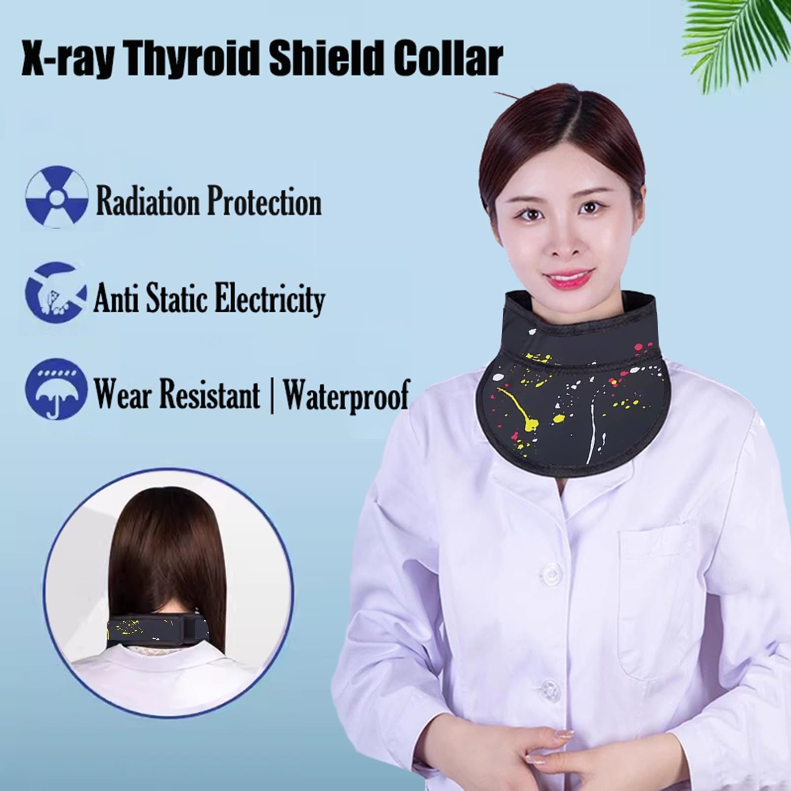 Delantal de Plomo Collar Protector de Tiroides para Rayos X, Negro, Ajustable, 0,5 mm Pb