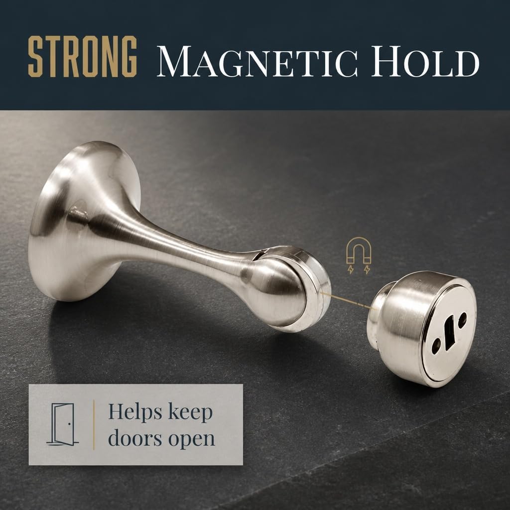 Prime-Line MP4910-1 Magnetic Door Holder, 2-7/8 In., Diecast, Satin Nickel Finish, Heavy (Single Pack)