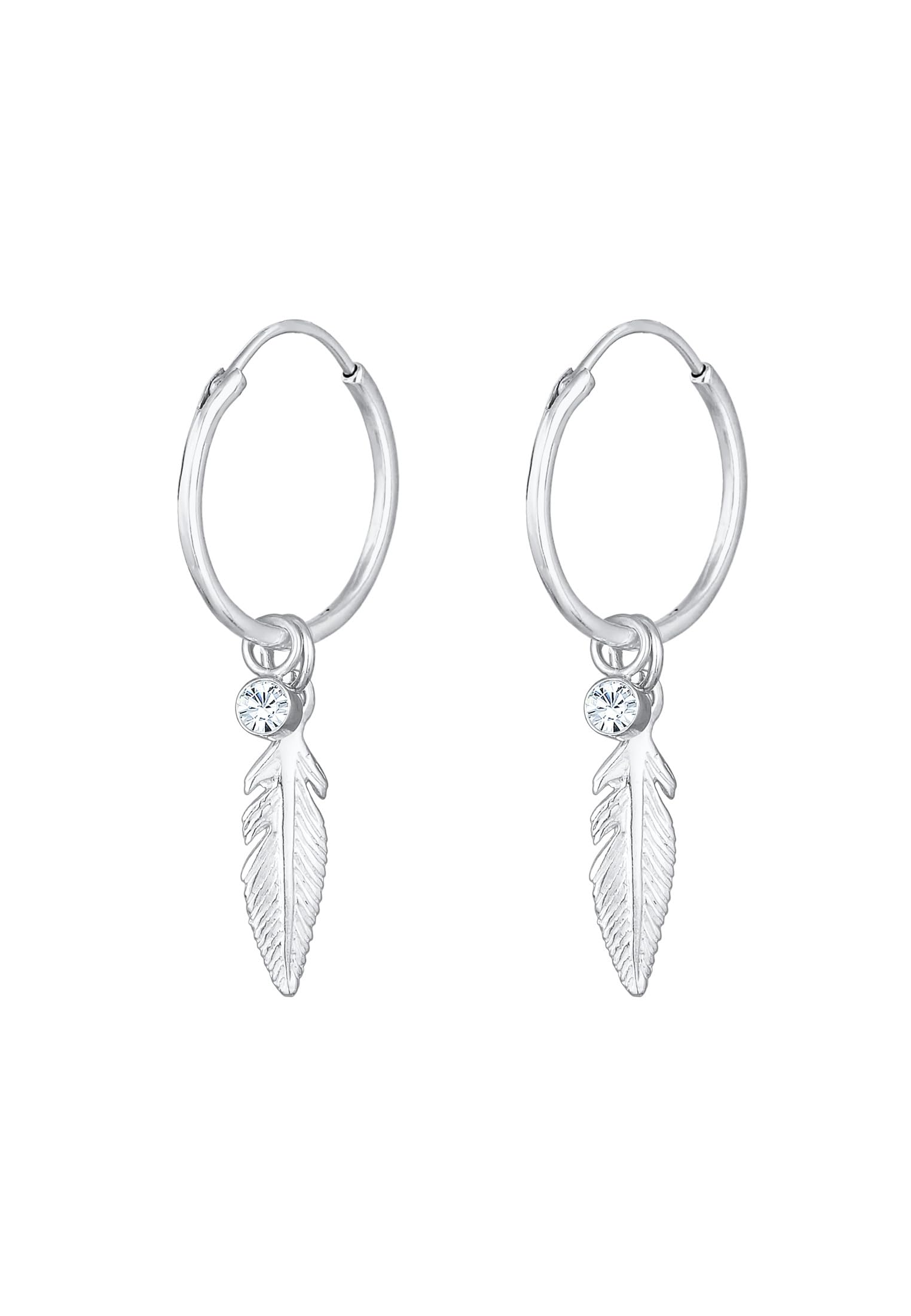 Elli Women Creole Solitaire Feather Swarovski Crystals 925 Sterling Silver Earrings