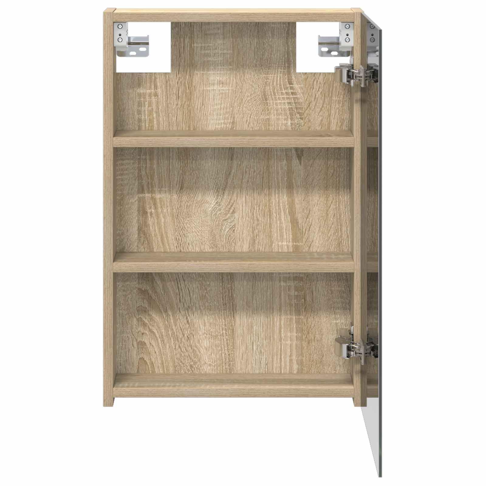 Armadietto da bagno a specchio in rovere Sonoma, 40 x 10,5 x 60,5 cm, da appendere alla parete, con specchio bidirezionale, 2 ripiani, porta, spazio per lavandino, bagno, WC degli ospiti
