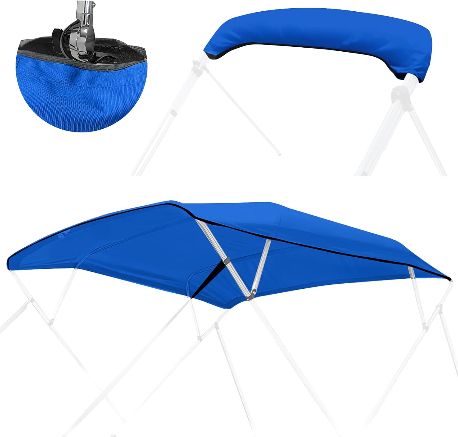4 Bow Bimini Top Replacement Canvas with Light Hole and Storage Boot,Bimini Top Canvas Only Without Frame,900D Heavy Duty Waterproof, 8'L 79"-84" W Blue