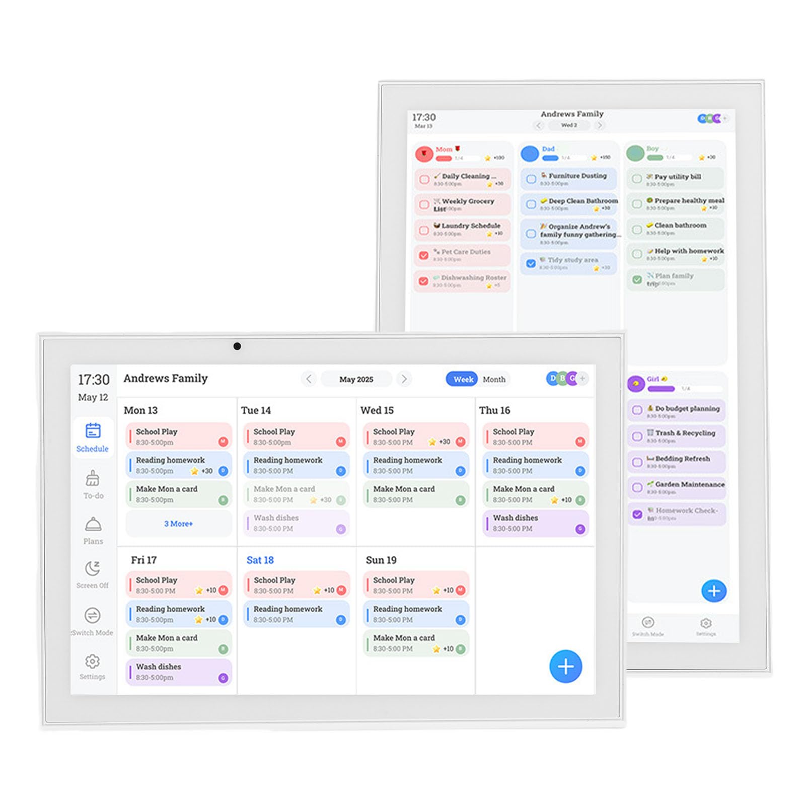 Demeras Calendario Digitale da 10,1 Pollici Touch Screen Smart Family Planner per Grafico Interattivo dei Lavori Domestici e Gestione delle attività Bianco (Spina UE 100-240 V)