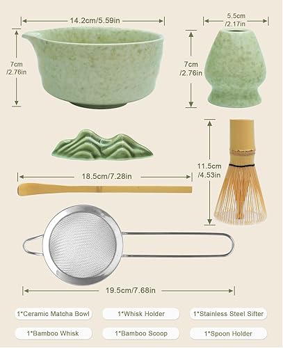 Miniatura 2 de Juego de batidor de matcha juego de matcha japonés con cuenco de cerámica, tamiz y soporte de matcha, cuchara de bambú, soporte para cucharada,