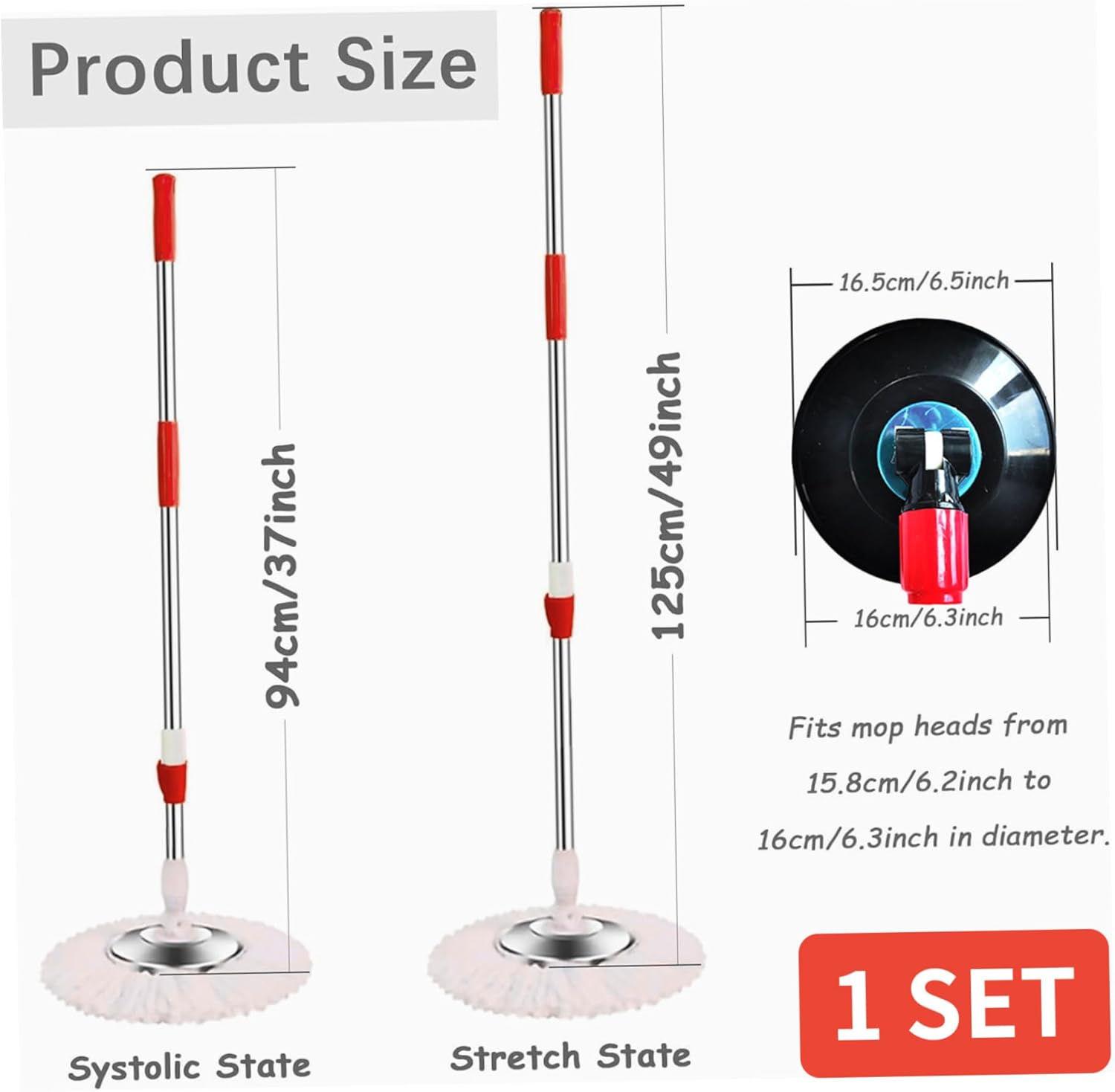 1 Set Spin Mop Replacement Handle, 49-inch 360° Rotating Telescopic Spin Mop Replacement with Plastic Disc for Household Floor Cleaning Accessories..