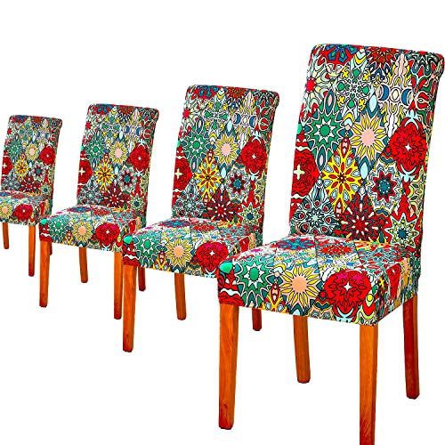 Yuuzue 4Pcs Dining Chair Covers With Printed Floral Patterns Soft Stretchable Chair Covers Spandex Banquet Chair Seat Protector Slipcovers For Holiday Home Party Hotel Wedding Ceremony #TOP4