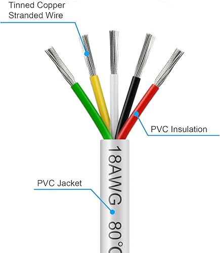 Vista 68 de Cable de calibre 18 de 50 pies, 3 conductores, cable eléctrico de 18 AWG, cable de cobre estañado trenzado sin oxígeno 18/3, cable de bajo voltaje