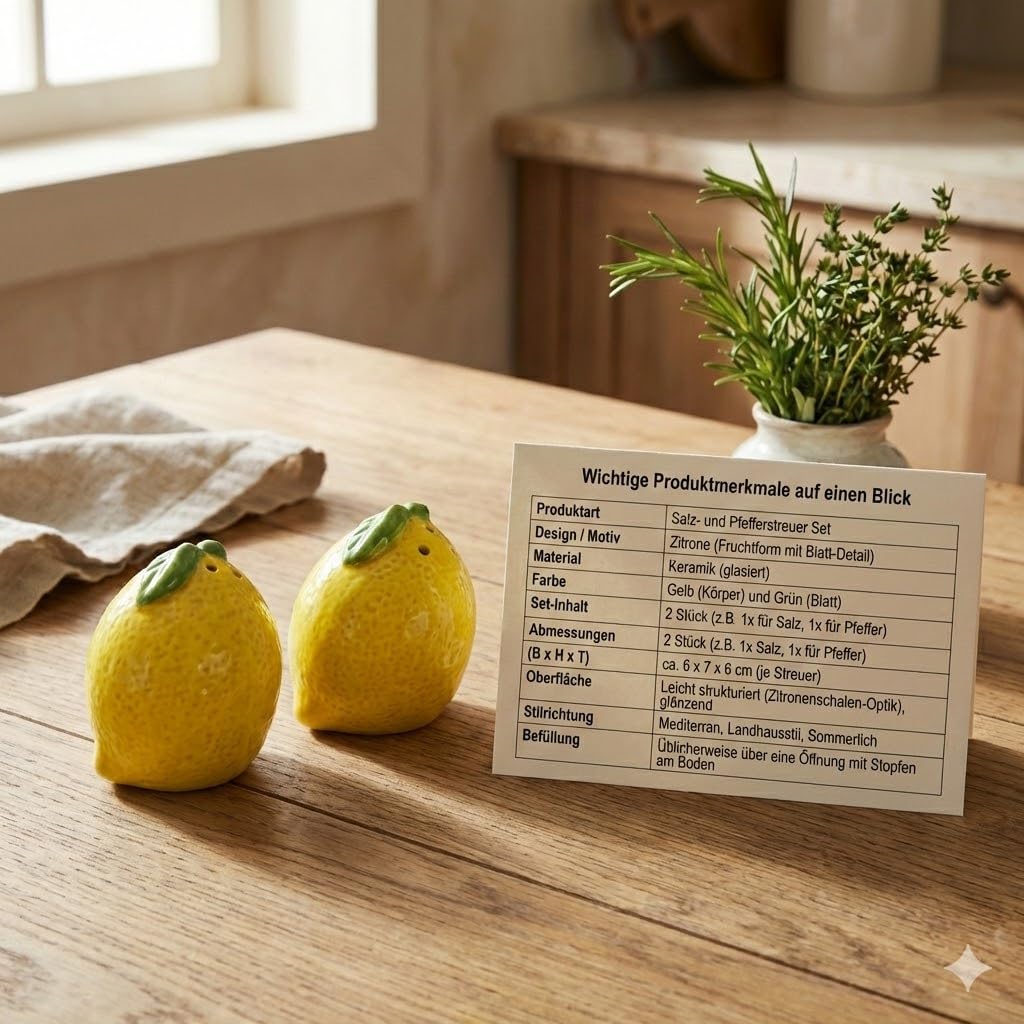 Salz- und Pfefferstreuer Zitrone 2er-Set aus Keramik (6x7x6cm) – Gelbe Zitronen Gewürzstreuer für mediterrane Tischdeko, Lustiges Küchenzubehör & Sommer Deko Geschenk