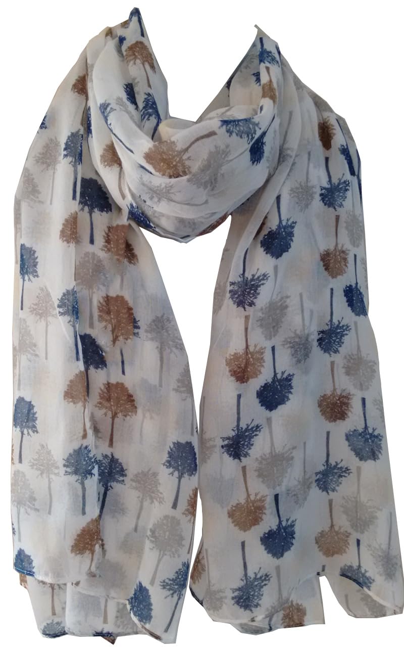Glamlondon Women's White Large Trees Scarf Latest Fashion Modern Beautiful Tree Floral Wrap Shawl, Sarong (White)