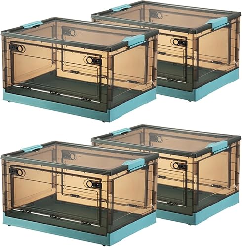 4utoHydra Paquete de 4 contenedores de almacenamiento plegables contenedor organizador de plástico de 80 litros con tapa para organización del hogar