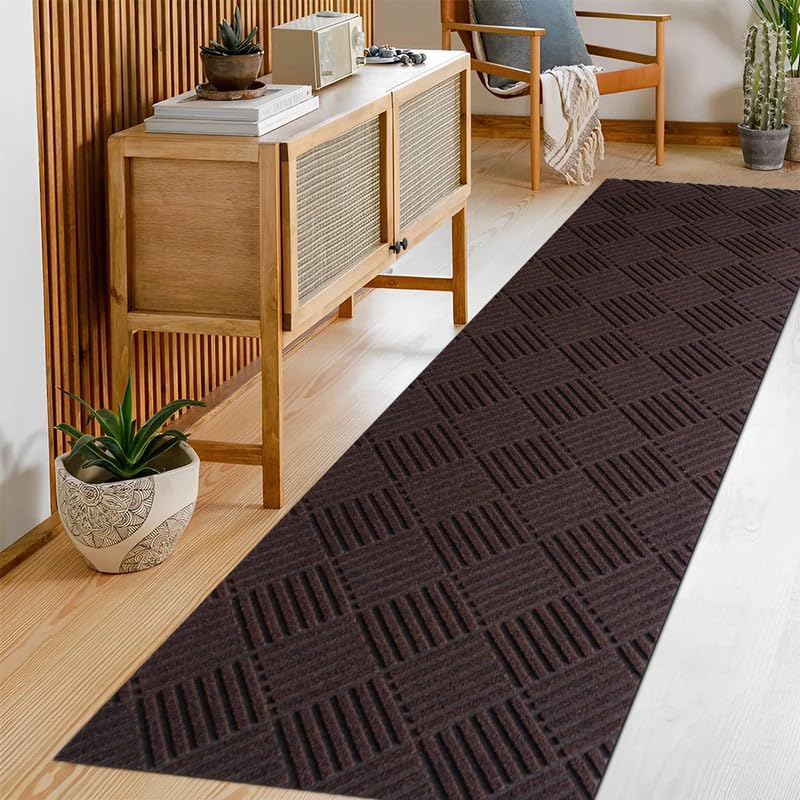 SUWUYUE Runner Rug Non Slip, 1FT x 5FT Washable Area Rug Indoor Outdoor Rubber Back Carpet Mat for Hallway Kitchen Entryway Laundry Room Foyer Balcony Living Room, Brown