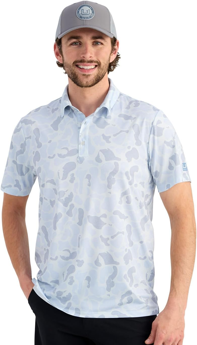 HUK Men's Pursuit Pattern, Performance Short Sleeve Polo Shirt
