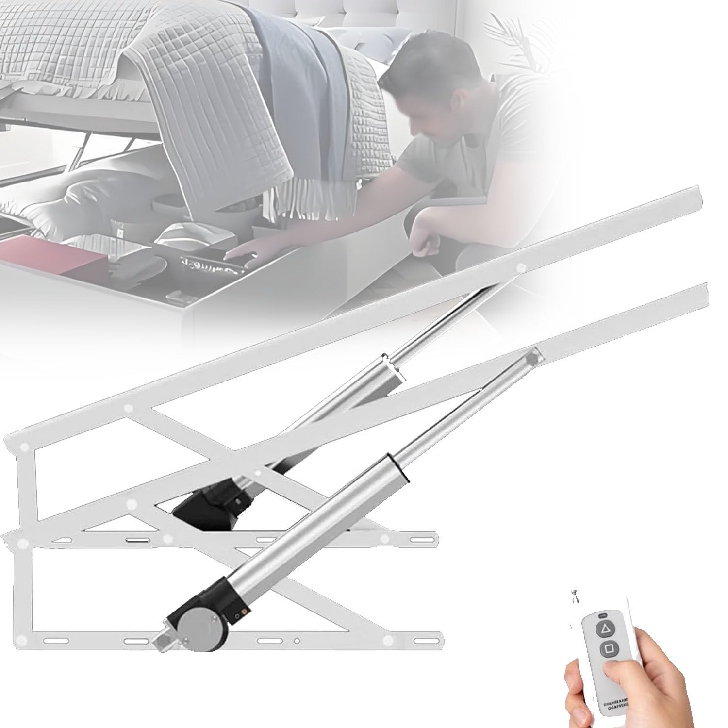 UORDBY Smart Home 2 PCS Electric Bed Lift Mechanism, 600kg Load Capacity, Lifting Gas Spring Set with Remote Control, Space Saving for Storage Box Bed Sofa, DIY Project White-1.1m