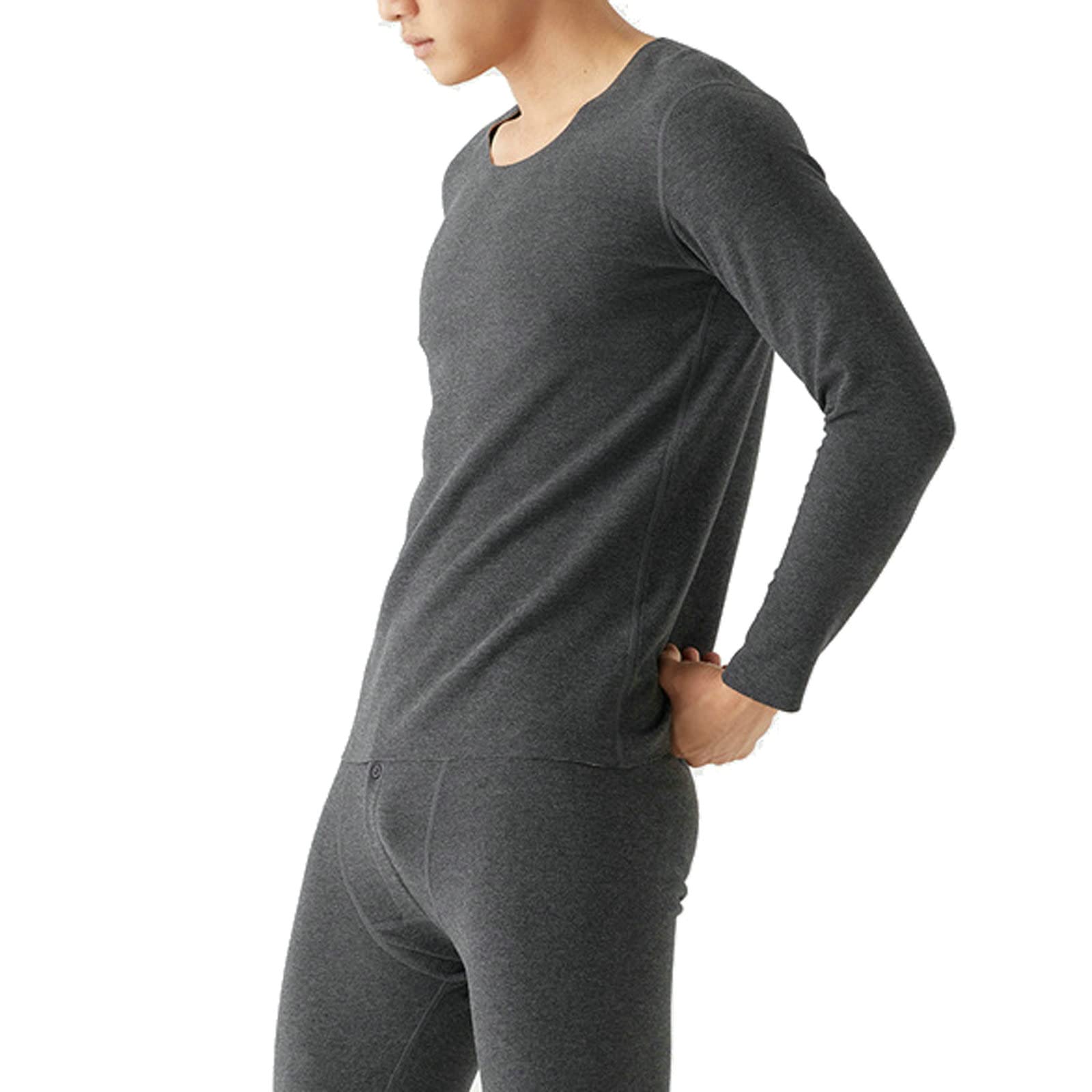 Aeici Ropa interior Térmica Hombre Fibra Acrílico Cuello Redondo Top Manga Larga Hombre Gris Oscuro