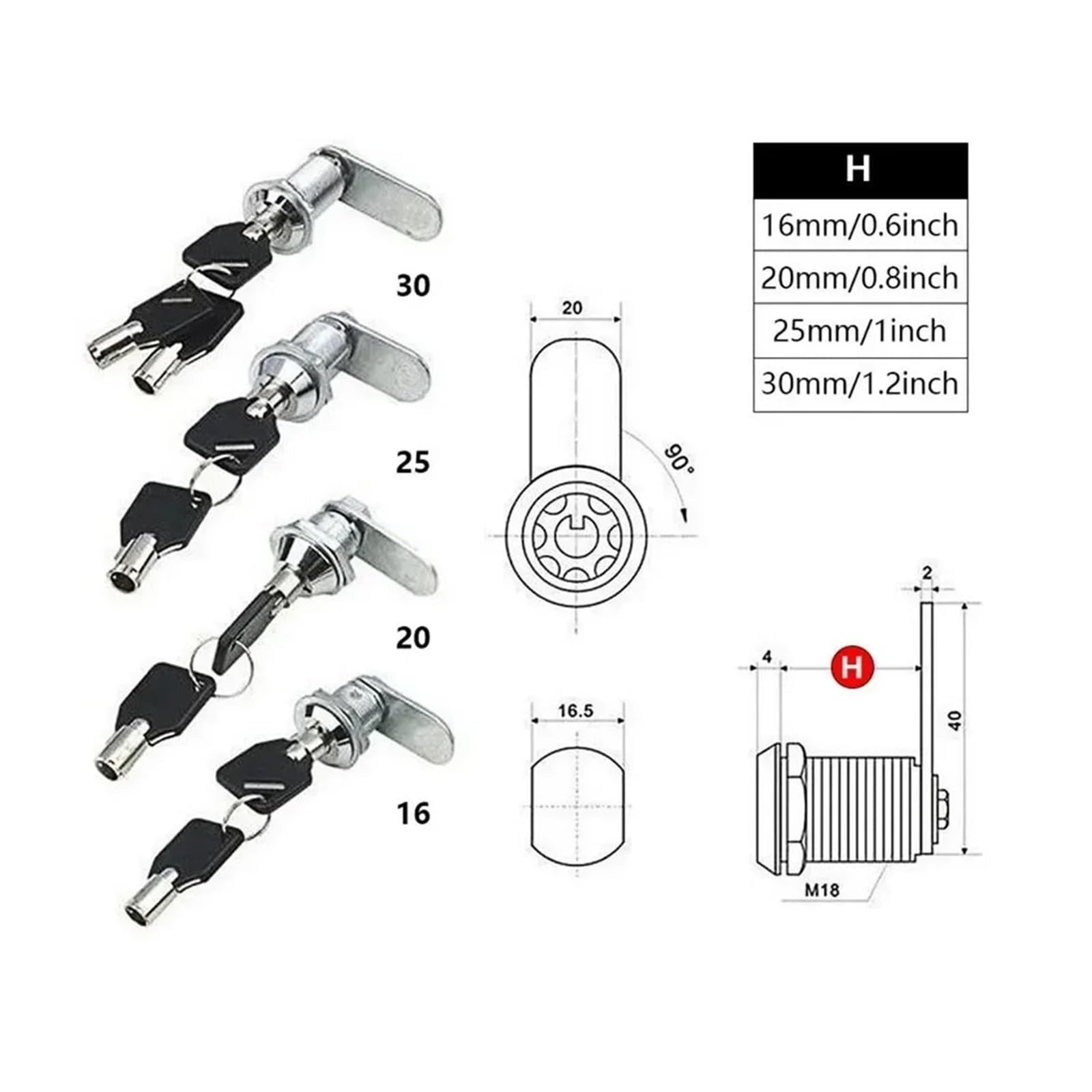 Serrures de sécurité pour boîtes aux lettres Serrures D'armoire 5 Ensembles 16-30mm Avec 2 Clés for Casier De Boîte Aux Lettres À Tiroirs(16mm)