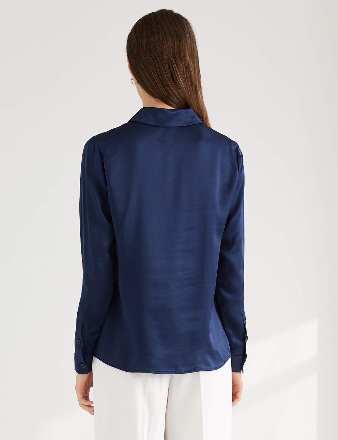 Escalier Women's Satin Silk Long Sleeve Button Down Shirt Casual Work Office Silky Blouse Top at  Women’s Clothing store