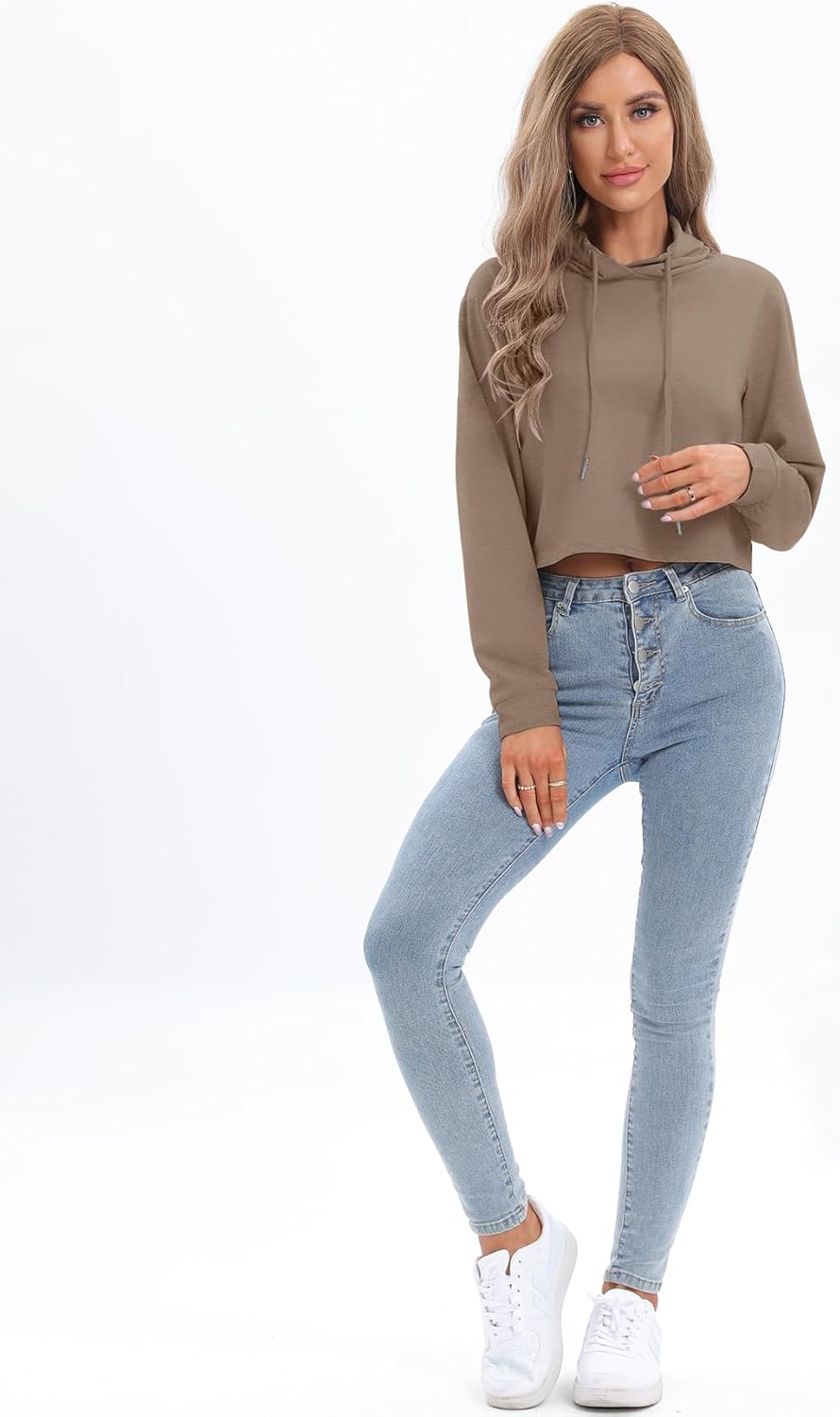 milanpavilion Women's Drawstring Cropped Hoodie Casual Hoodies for Women Workout Crop Tops Sweatshirt Long Sleeve Crop Top - Image 3