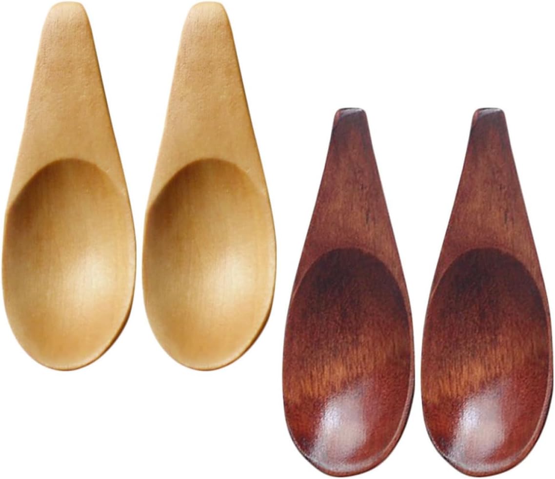 4pcs Mini Wooden Tea Scoops Smooth Edges, round Shape Small Coffee and Powder Spoons for Measuring and Stirring, Simple and Practical Design for Home and Kitchen Use