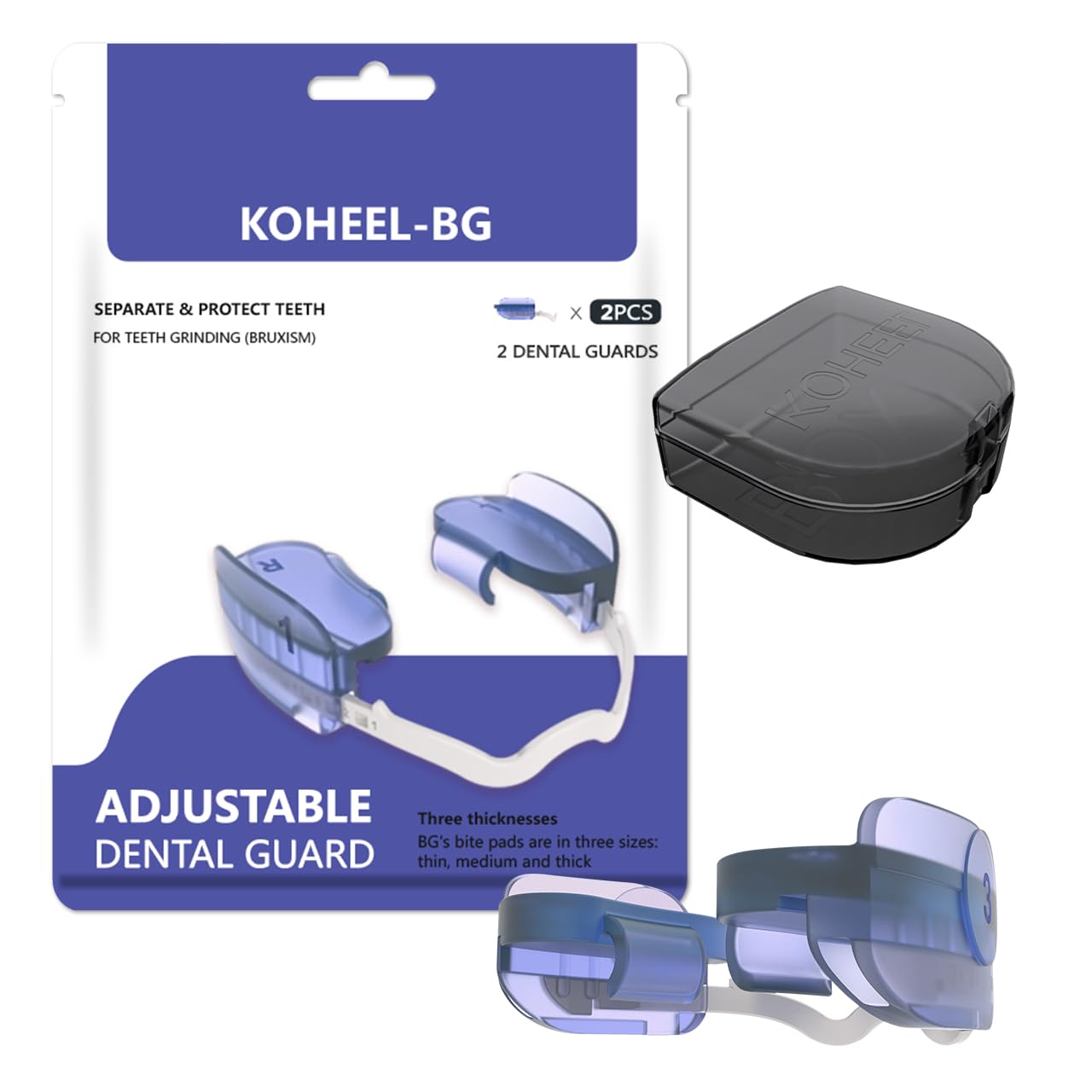 KOHEEL BG Gouttière Nocturne Ajustable Anti-Bruxisme, Gouttières Dentaires Sans Ébullition contre le Grincement de Dents, Lot de 2 (Mince)