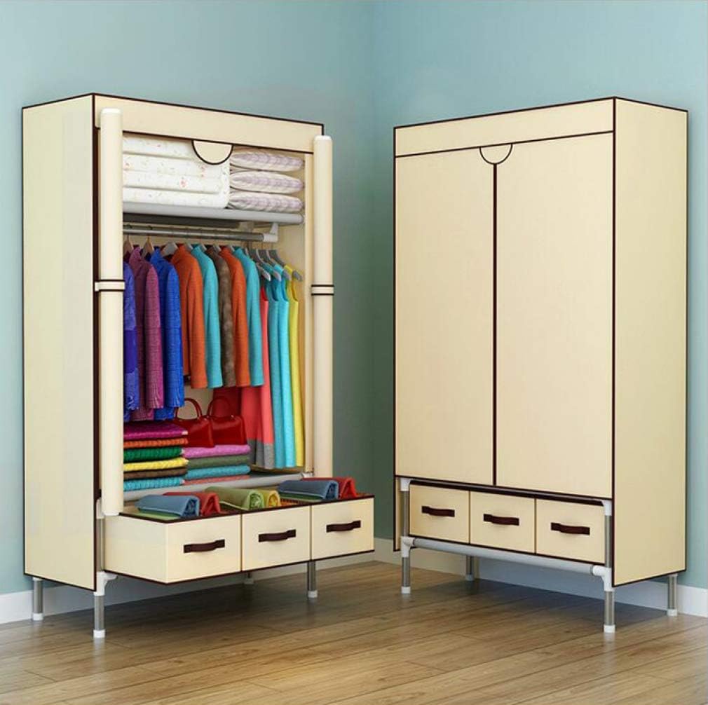 Cloth Wardrobe Clothes Closet, Portable Closet Wardrobe Storage Closet Standing Closet Fabric Cabinet Portable Wardrobe,Beige_90x45x170cm