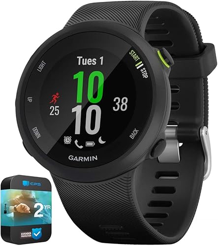 Garmin 010-N2156-05 Forerunner 45 GPS Monitor de frecuencia cardíaca Running Smartwatch Negro (renovado) Bundle con 2 años CPS Paquete de protección