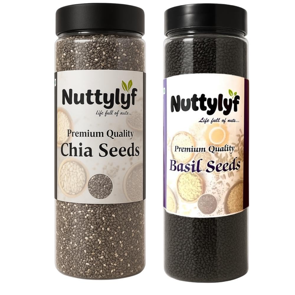 Nuttylyf Chia & Basil Seeds Combo for Weight Loss | Rich in Anti-Oxidants & Omega3 | Sabja | Chia Seed, Basil Seed (200 g, Pack of 2)