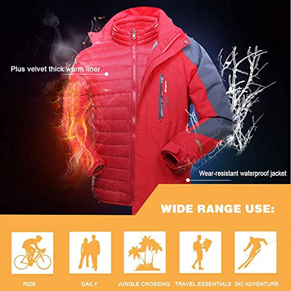 MU Chaqueta de Esquí a Prueba de Agua 3 en 1 para Hombre - Chaqueta Abajo - Chaqueta de Lluvia a Prueba de Viento - Capa de Invierno con Aislamiento de Forro de Purfer/E/3Xl