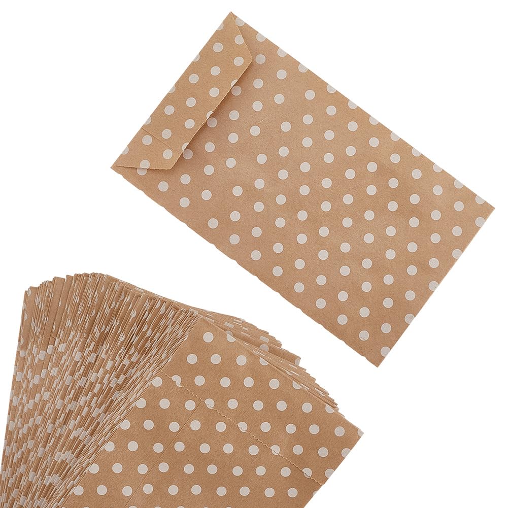 CABODYALS 100Pcs Kraft Paper Bags With White Polka Dot Pattern Peachpuff Vintage Small No Handles Envelope Shaped Storage Party Bag for Christmas Baking Gifts Wedding Birthday Foods Diy Artical Craft
