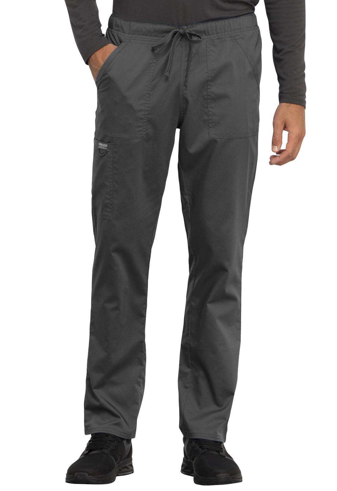 Cherokee WW625 - Conjunto de ropa quirúrgica para hombre y mujer con cuello en V y pantalón de pierna cónica con cordón, WW020, peltre, parte superior L / pantalón alto L