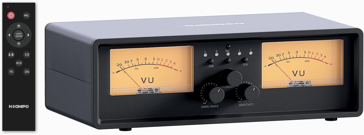 ET30 VU Meter Amplifier Speaker Selector Switch Box, 2 in 2 Out Vintage Switcher, with DB Panel Display for Stereo Class A, B, AB, D