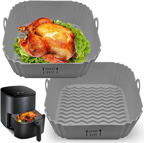 SMART EATZ Forro de silicona para freidora de aire 2 paquetes revestimientos cuadrados para cesta para freidora de aire 85 pulgadas reutilizable