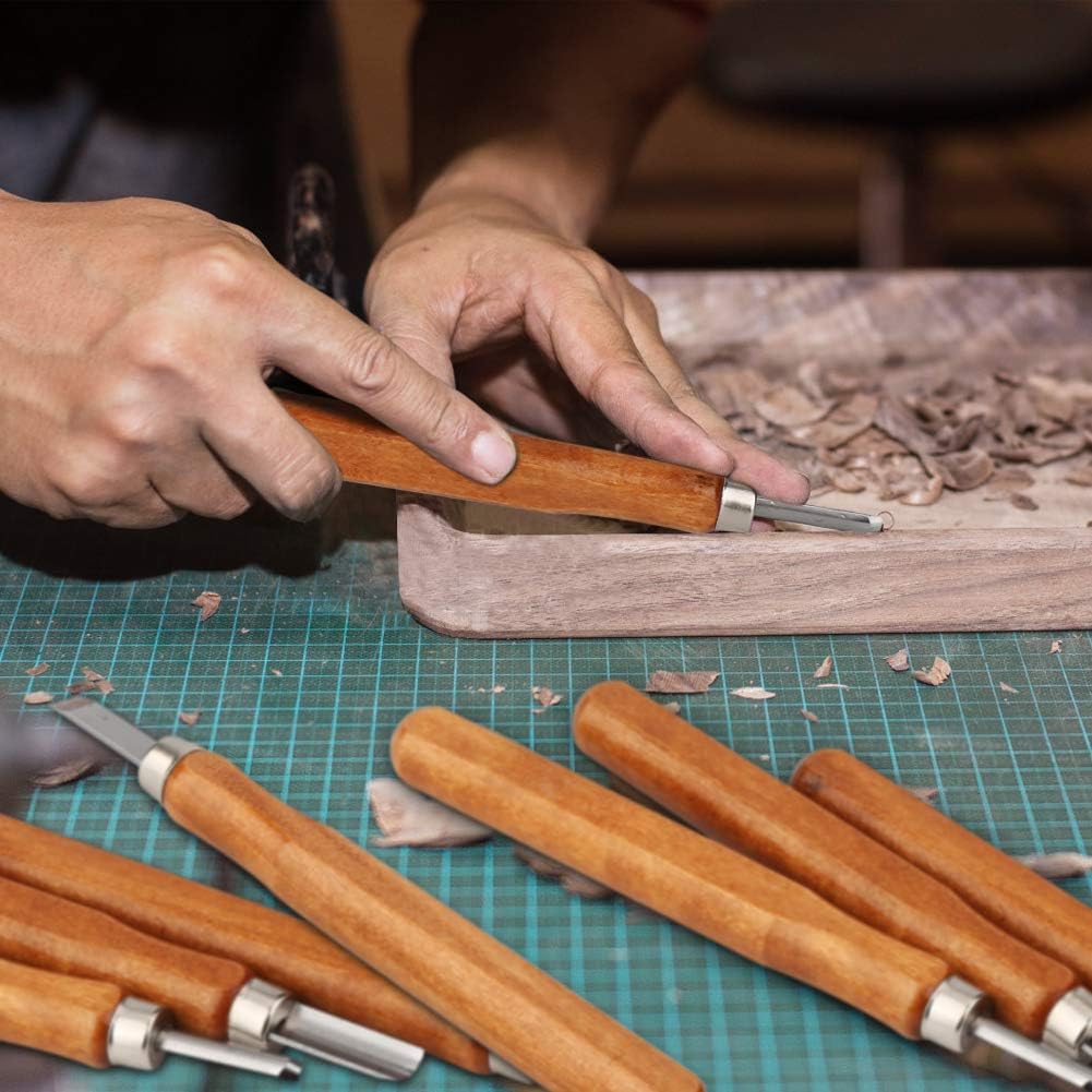 Image secondaire de HOSPAOP Outil de Ciseaux à Bois Kit, 12 Pièces DIY Outils de Sculpture avec Pierre à Aiguiser, Couteau de Sculpture pour Sculpte