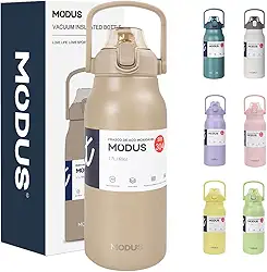 Garrafa Térmica 1700ml - Duplamente Isolada a Vácuo, Canudo e Base Emborrachada Anti Derrapante, Mantém Bebidas Quentes por 12 Horas e Geladas por 24 Horas (Caqui)