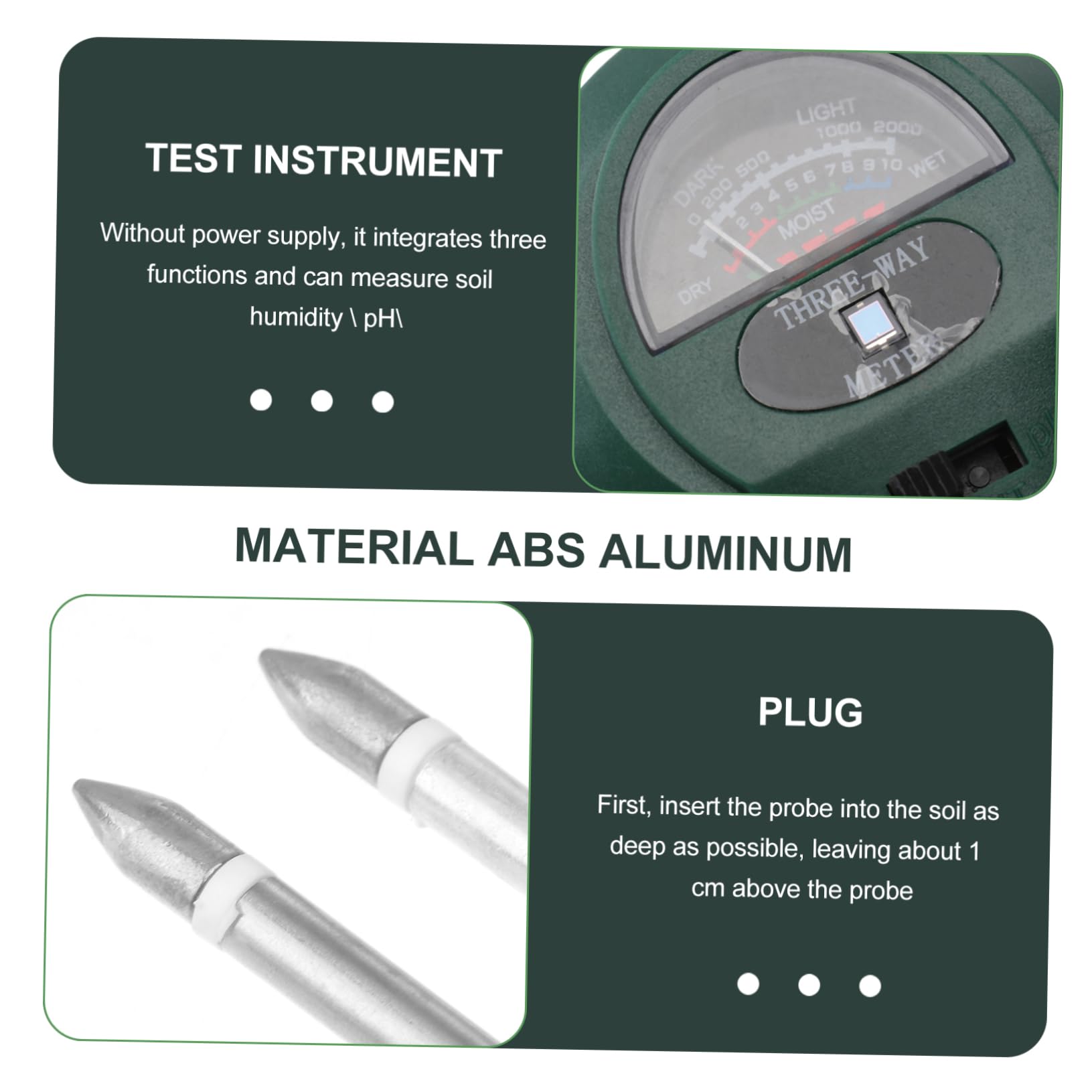 Sosoport 3 Stück 3 1 Bodentester Feuchtigkeit Sonde saftiger Boden Testen Heu Soil Tester erdfeuchtemesser Gartenboden-Tester Bodenprüfer Werkzeug zur Bodenanalyse Boden pH-Tester Abs Green