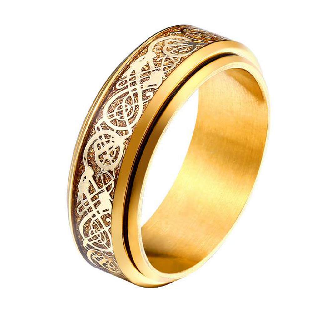 HIJONES Unisex Carbide Fiber Celtic Dragon Spinner Ring Wedding Spins Band