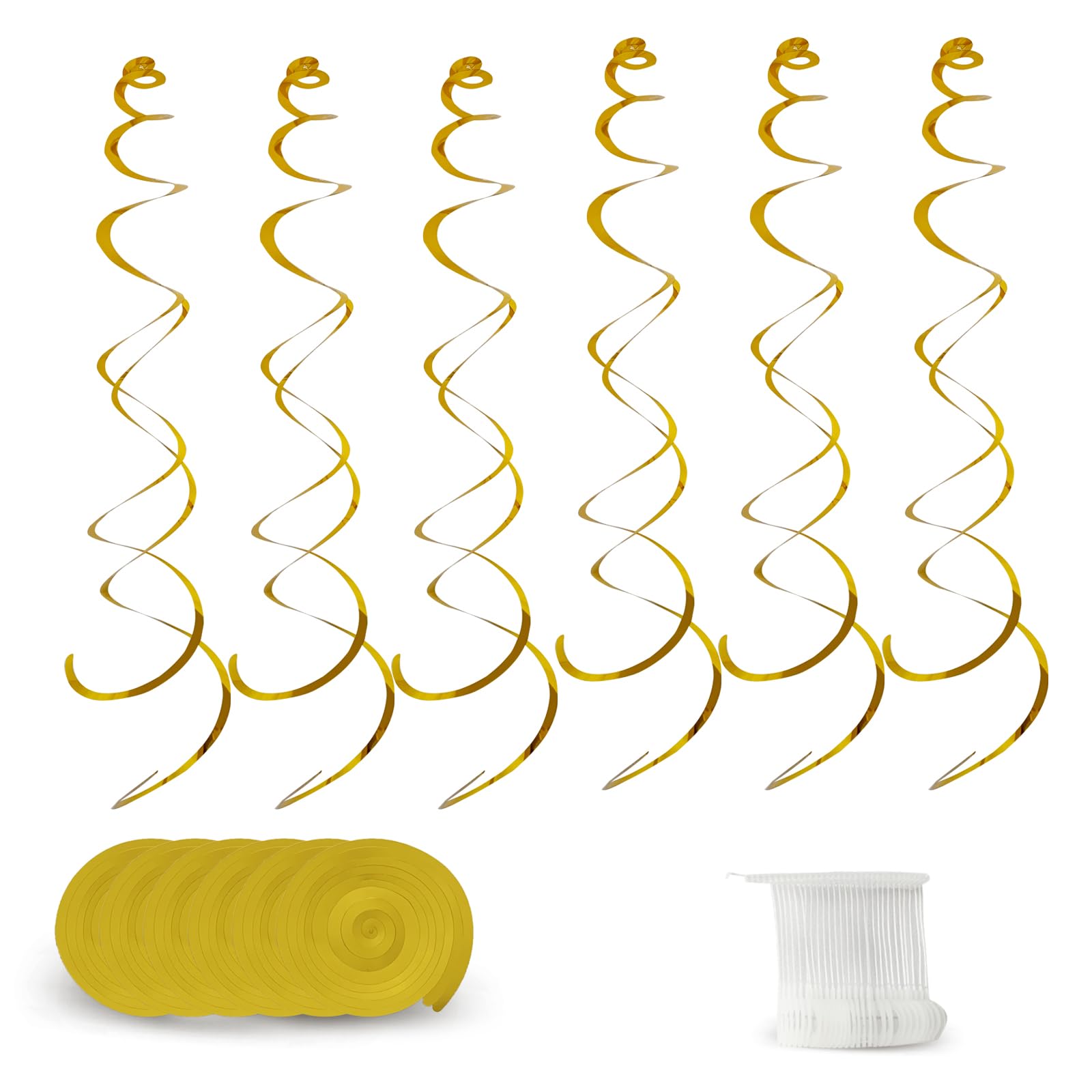 30 Pieces Hanging Swirl Party Decorations Foil Decorations Ceiling Swirl Spiral Hanging Plastic Streamer for Ceiling Birthday Graduation Wedding Celebration Baby Shower Party Supply (Gold)