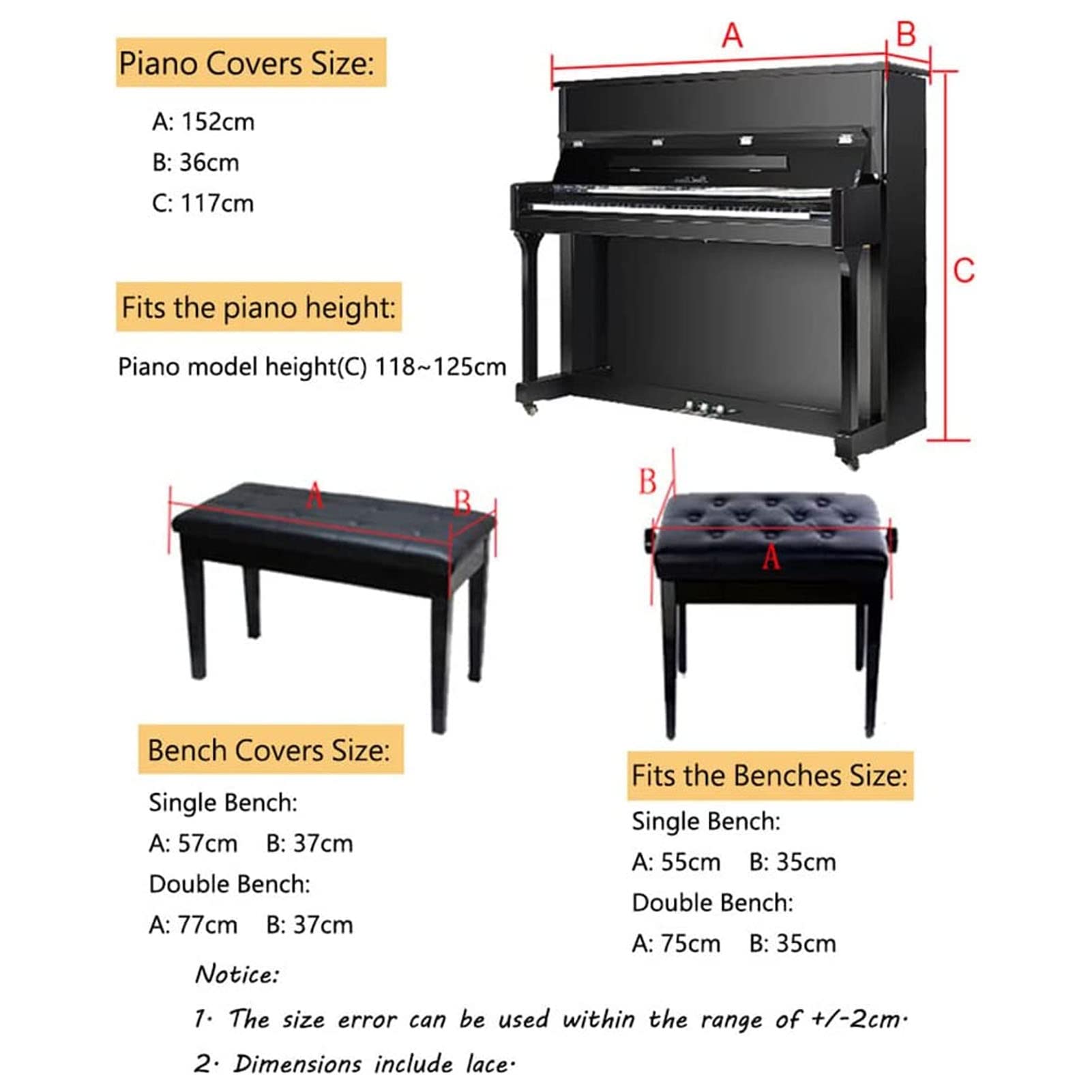 Copertura Antipolvere Per Pianoforte Verticale - Nero, Maglia Elasticizzata 140-160cm - Foto 6