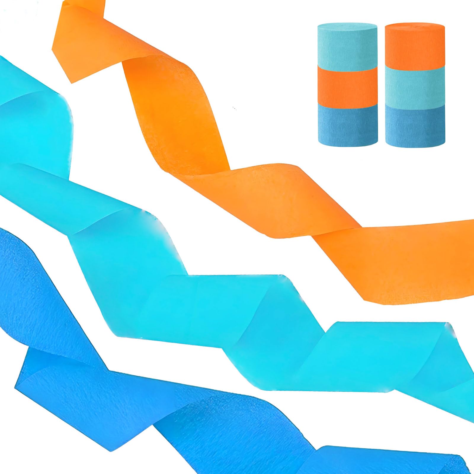 Vsosfiza Orange Blue Crepe Paper Streamers,6 Rolls Party Streamers for Sports Events,Birthday Party,Graduation Decorations, 6 Rolls（82 Feet Long x 1.77 Inch）