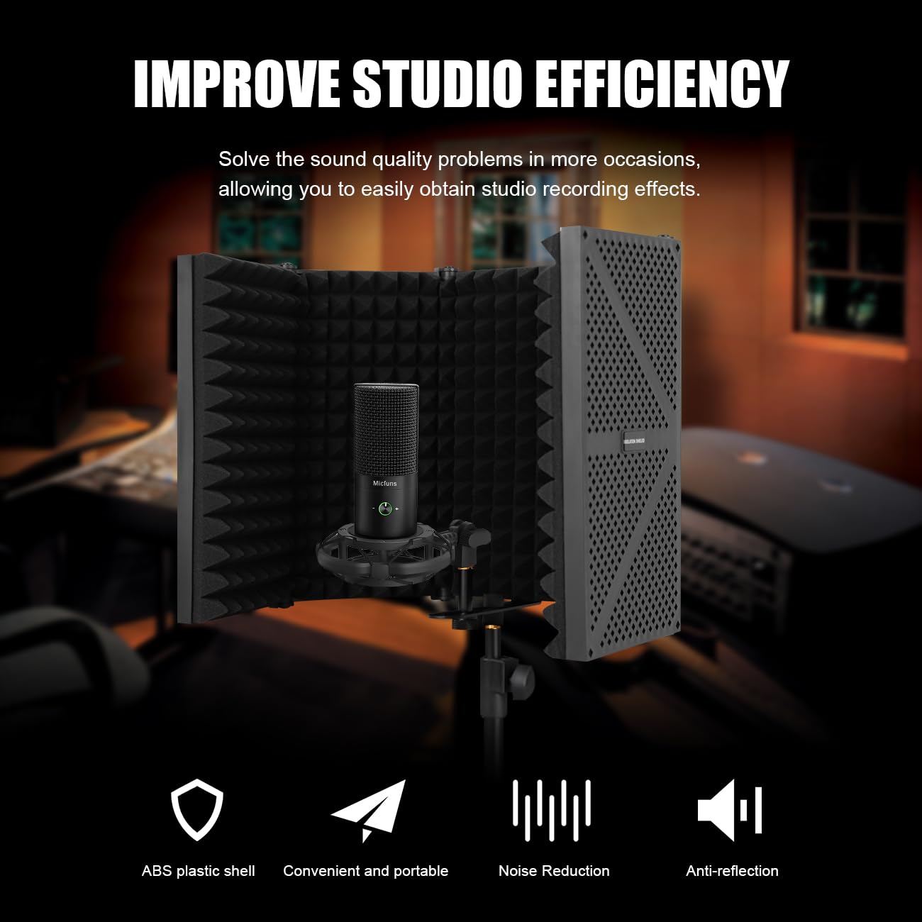 Microfono parabrezza, isolamento acustico, assorbitore per microfono con strato di schiuma assorbente, fonoassorbente (5 porte)