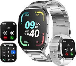 Smartwatch 1,96" AMOLED Relógio Inteligente, IP68 à Prova d’Água, Chamadas Bluetooth, 100+ Modos Esportivos, Assistente de Voz, Compatível com iOS/Android, Unissex com 2 Pulseiras (Prata)