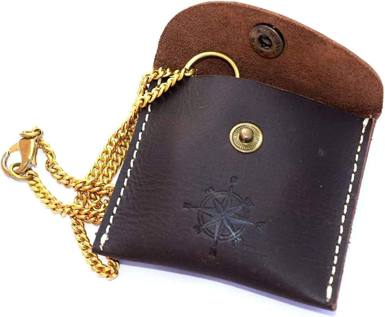 Vintage Brass Pocket Compass with Leather Case – Classic Directional Navigation Compass for Hiking, Camping, Survival, Maritime Gifts – Antique Collectible Compass for Men, Women