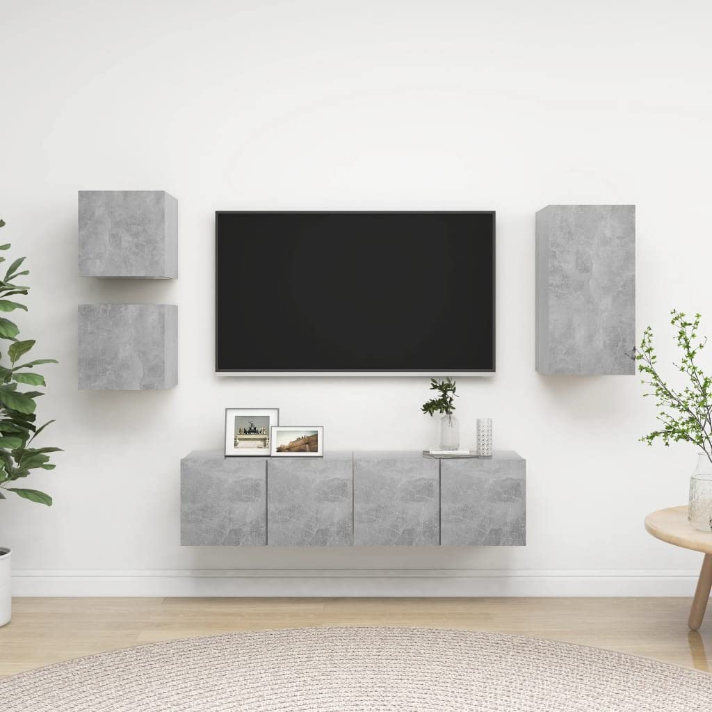 TV-Möbel-Set, 5-teilig, Grau, Beton, Holz, mehrschichtig