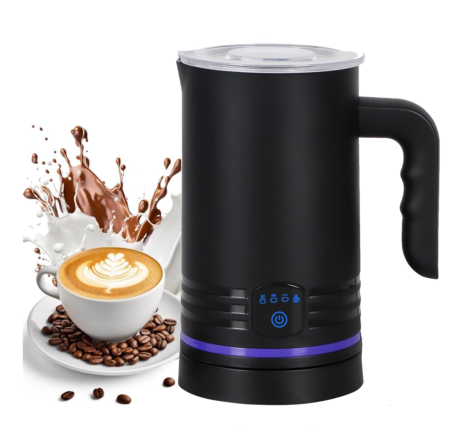 Mousseur à lait électrique 4 en 1, 430 ml mousseur à lait automatique chaud et froid et chauffe-lait pour cappuccino, latte, moka, macchiato