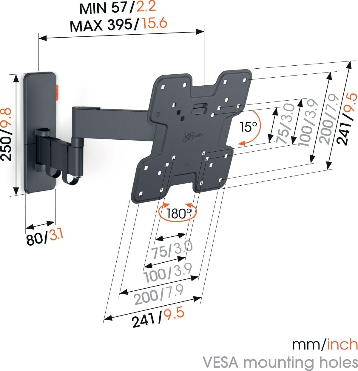 Vogel's TVM 1245 Soporte TV Giratorio para televisores de Entre 19 a 43 Pulgadas, Máx 15 kg, Gira hasta 180º, Inclinable hasta 15º, Soporte para TV máx. VESA 200x200, Compatibilidad Universal