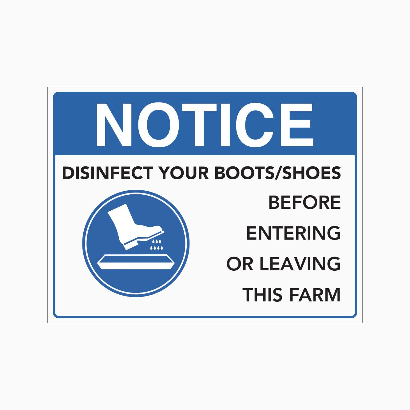 NOTICE DISINFECT YOUR BOOTS/SHOES BEFORE ENTERING OR LEAVING THIS FARM Sign Workplace Metal Tin Sign 8 x 12 inch for Industrial & Commercial Series