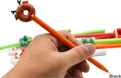 Miniatura 5 de Maydahui 12 bolígrafos creativos de gel de Navidad con forma de dona, árbol de Navidad, muñeco de nieve, reno, Papá Noel, tinta negra para