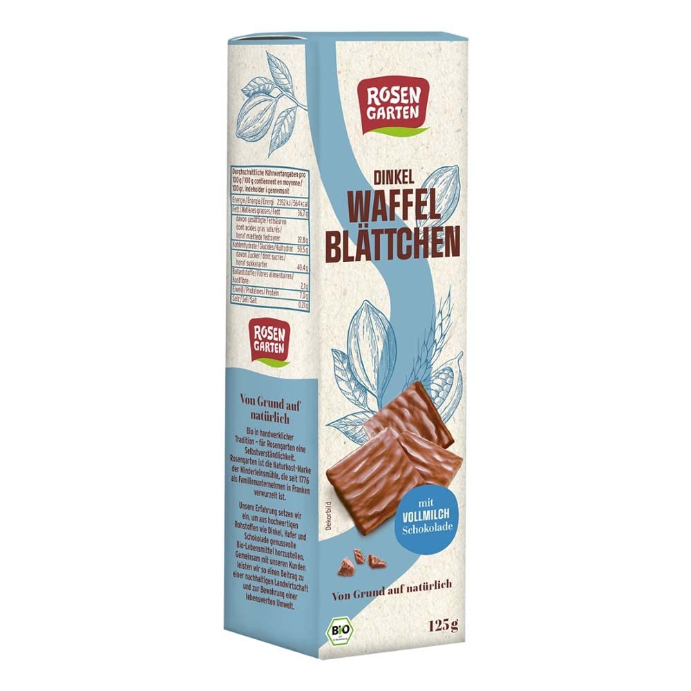 Rosengarten Dinkel Waffelblättchen, Vollmilch, 125g (24)