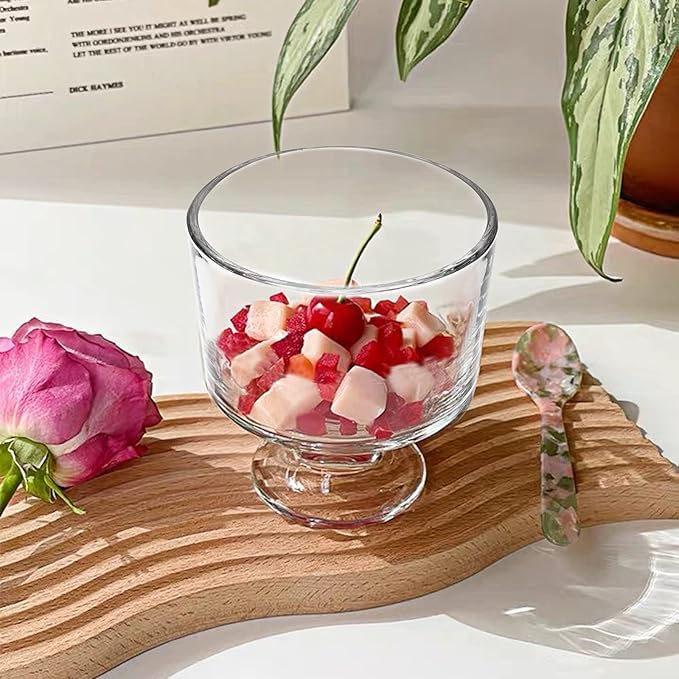 Image of PrimeWorld Glass Dessert Bowls Set of 6-300 ml | Cute Footed Dessert Cups for Ice Cream, Trifle, Fruit, Pudding, Sundae & Snacks | Elegant Glassware for Parties & Home Use